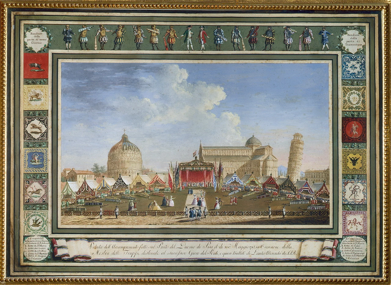Accampamento delle truppe destinate al gioco del ponte nella piazza del duomo a Pisa - Palazzo Pitti, Firenze